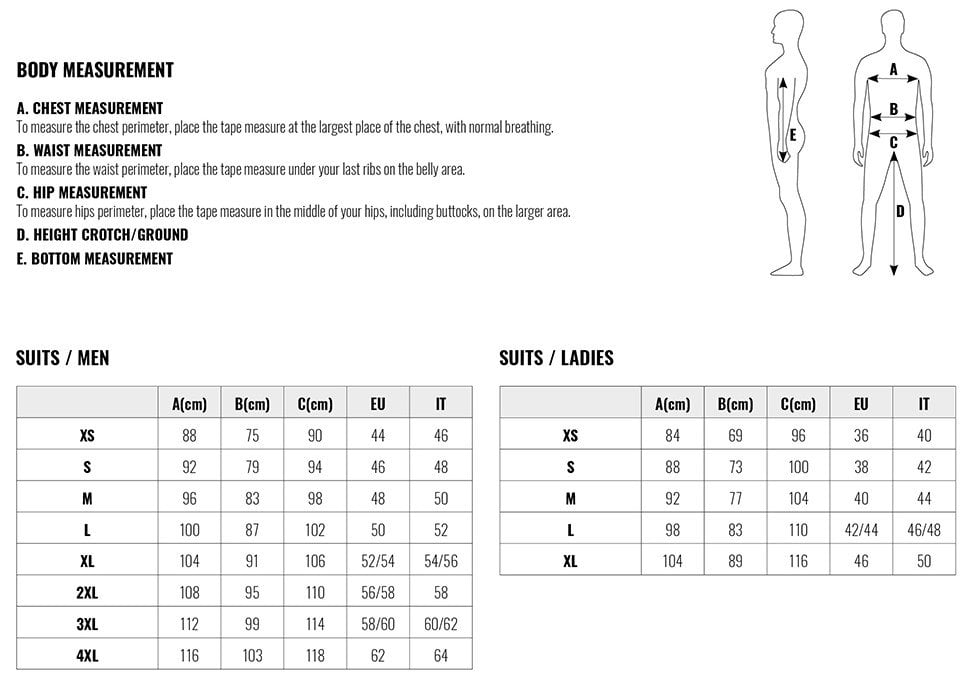 Icon suits size chart