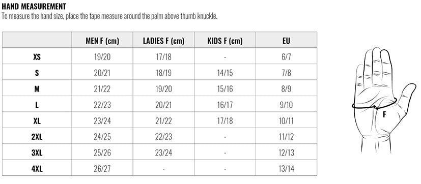 Ixon glove size chart