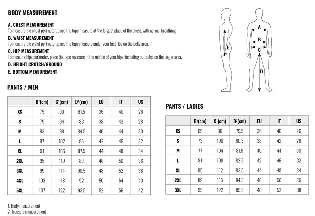Ixon pants size chart