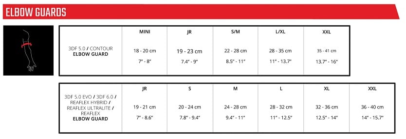 Leatt elbow guard size chart