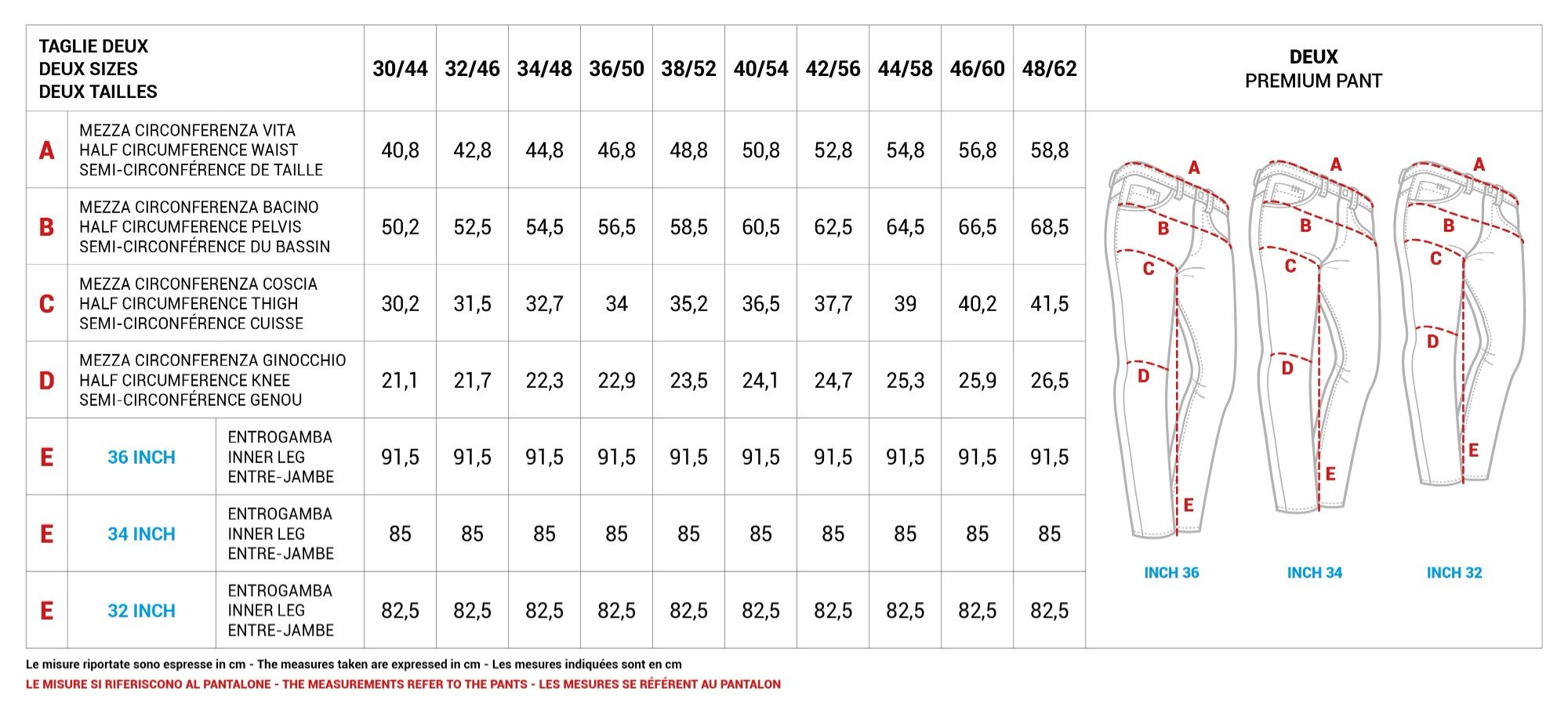 PMJ Deux Size Chart
