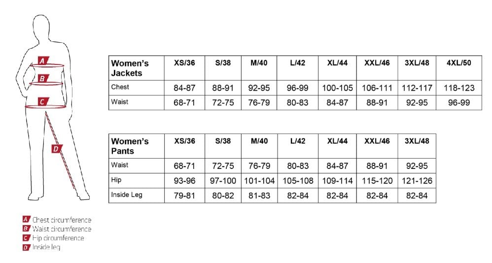 Dane women size chart