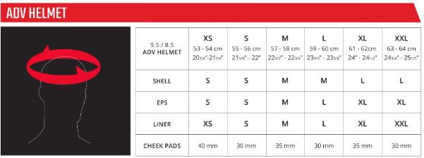 Leatt ADV helmet size chart