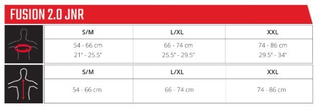 Leatt Fusion 2.0 Jnr size chart