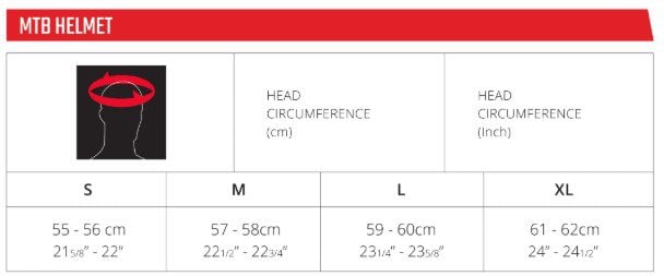 Leatt MTB Helmet size chart