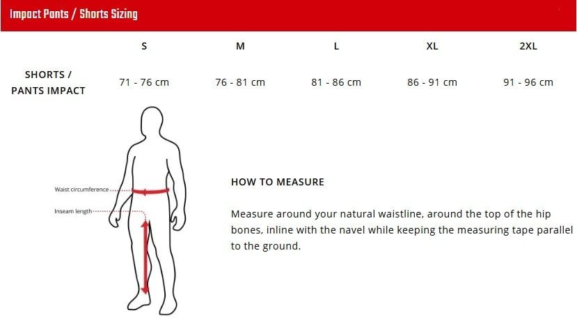 Leatt impact pants size chart