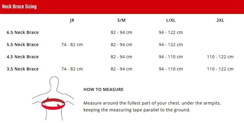 Leatt neck brace size chart