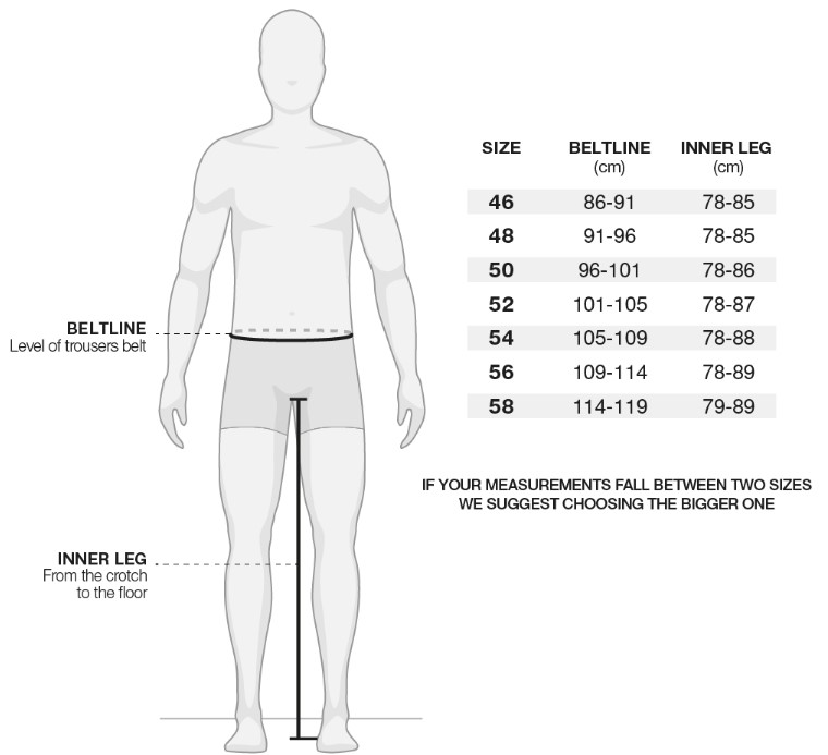 Shima Bandit 2.0 size chart