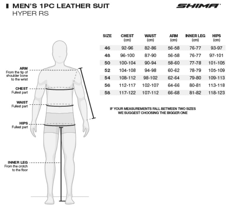Shima Hyper RS size chart