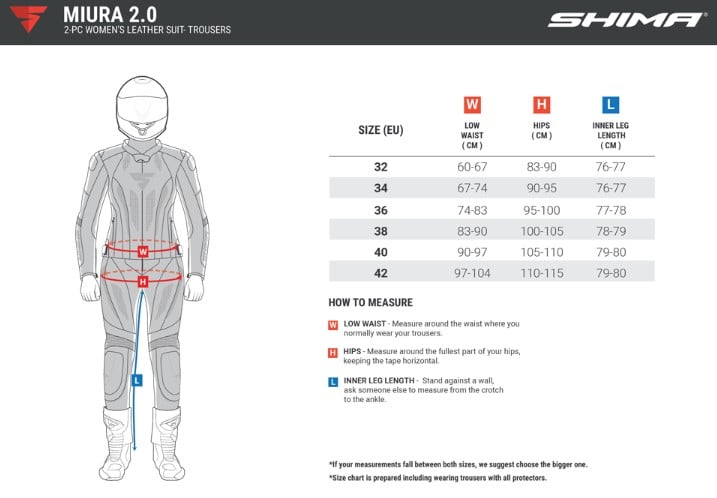 Shima Miura 2.0 pants size chart