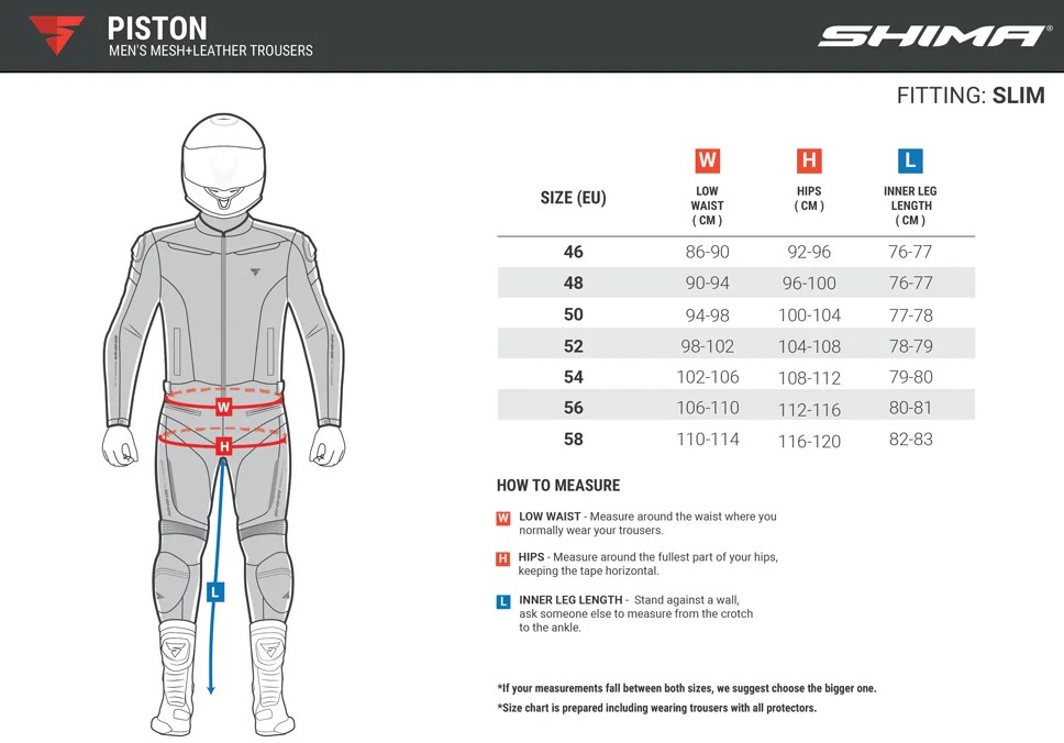 Shima piston size chart