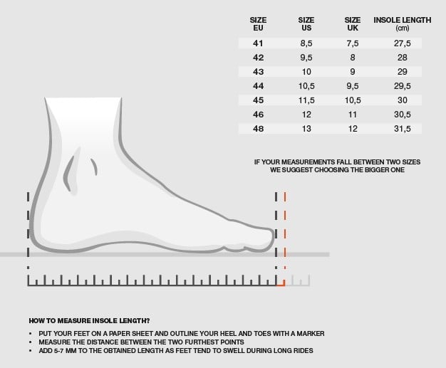 Shima men boots size chart