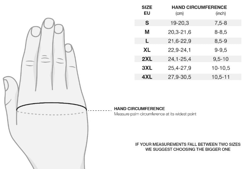 Shima men gloves size chart