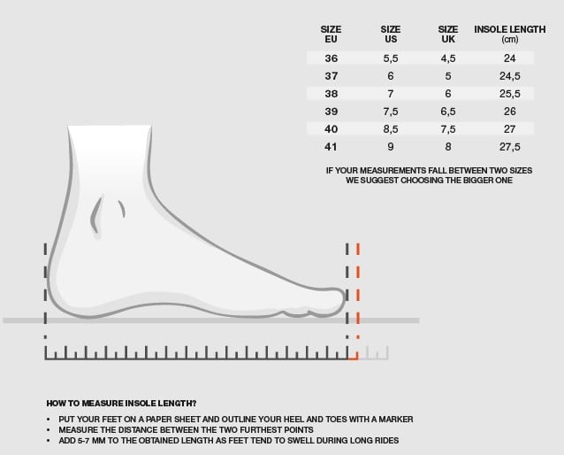 Shima women boot size chart